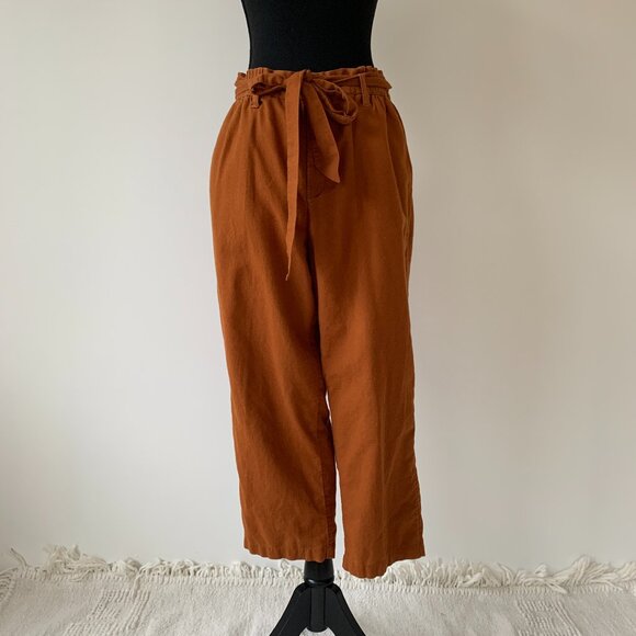 American Eagle Burnt Orange Paper Bag Waist Linen Blend Pants - Size Medium - Picture 1 of 9